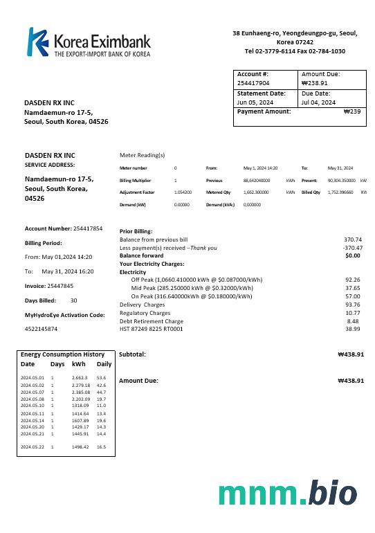 Korea Eximbank szablon w formacie Word i PDF, dobre dla adresu udowodnić